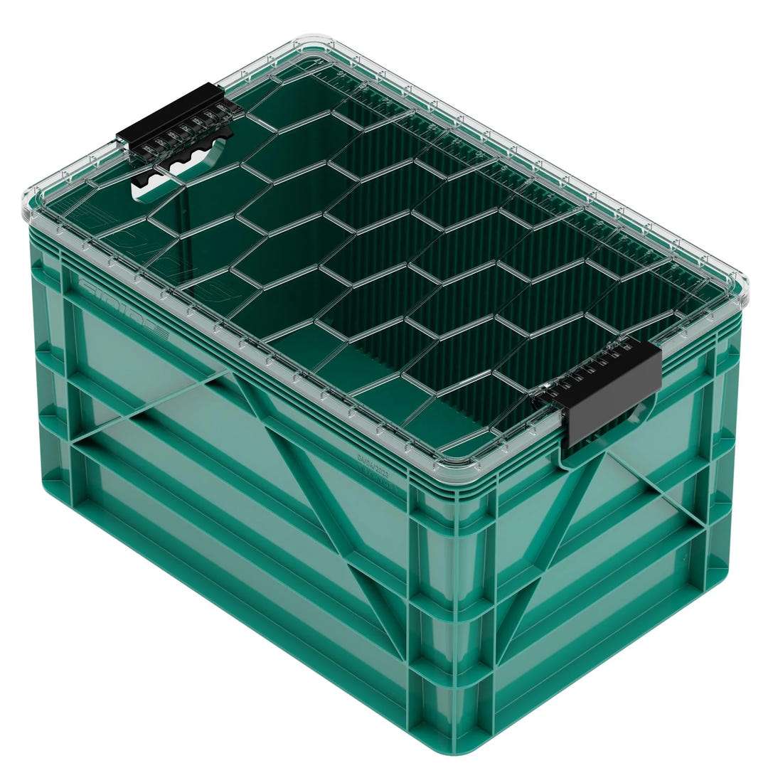 Green SidioCrate full size heavy-duty storage crate with transparent lid.