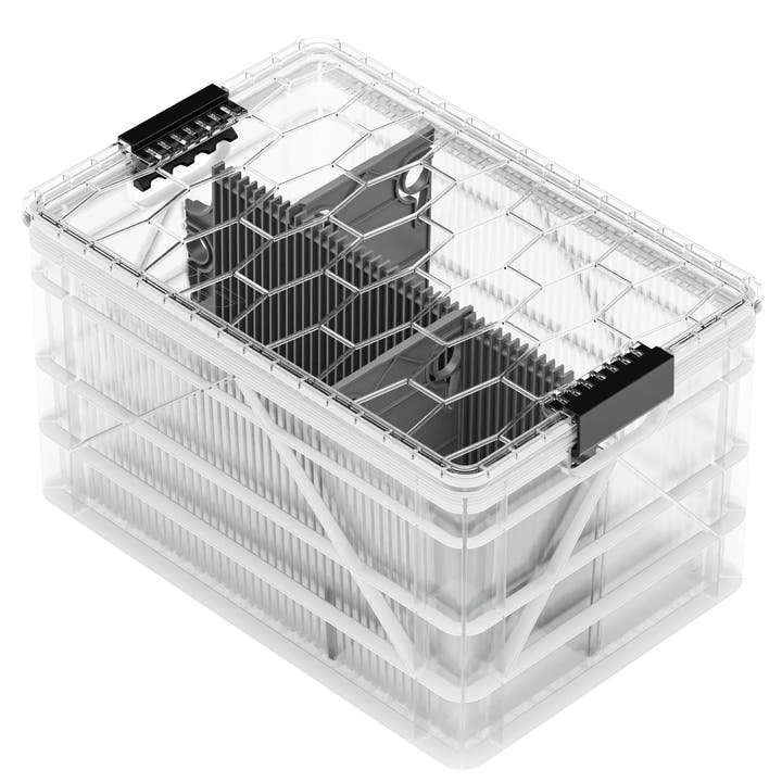 Clear SidioCrate storage organizer for camper van organization.