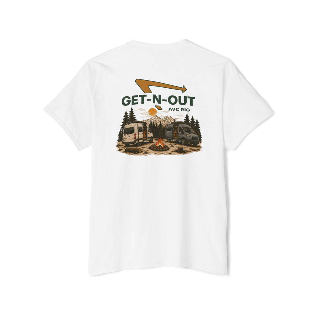 Getting out pocket tee.