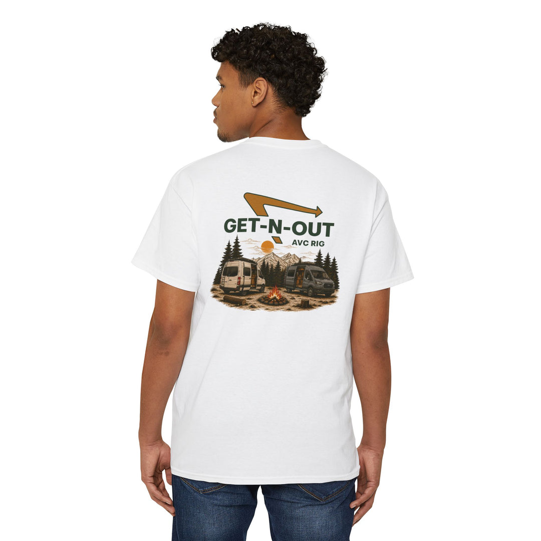Getting out pocket tee.