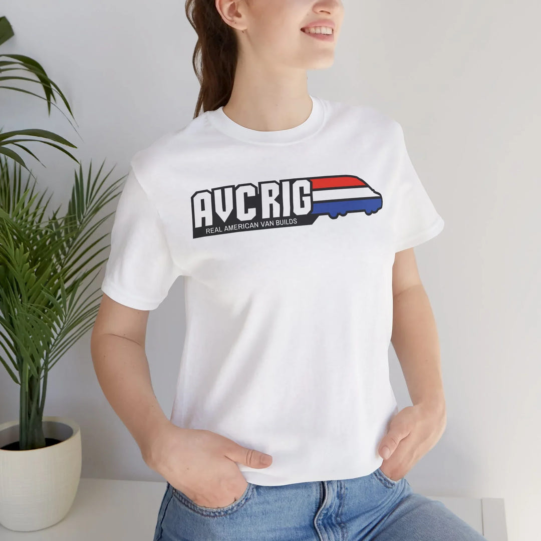 Real American van builds tee - Solids- Gi Joe theme, AVC RIG logo tee, Red, white, and blue stripe. - AVC RIG