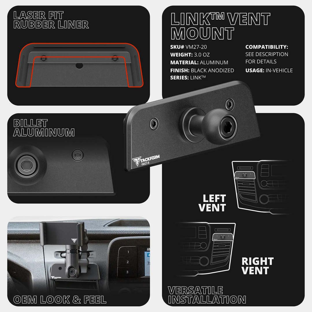 LINK™ Vent Mount Bracket With 20LITE Phone Holder | 3.5" Arm | 2020-2025 Ford Transit (Not Compatible With Transit Connect)