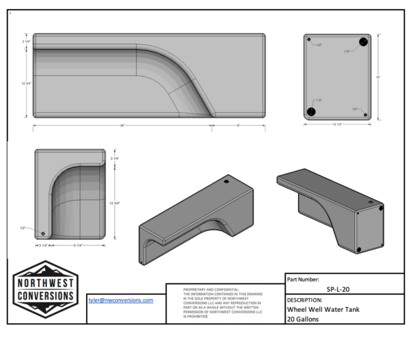 NW Conversions 20 Gallon Wheel Well Water Tank - Left (SP-L-20)
