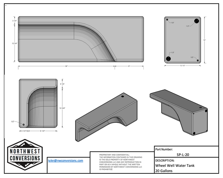 20-Gallon Wheel Well Water Tank - Left (SP-L-20)