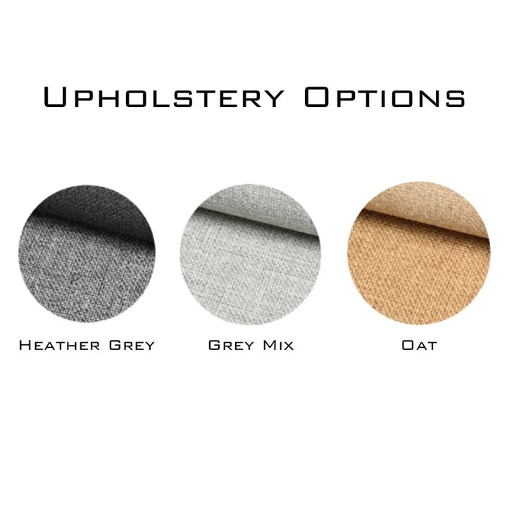 GoCode upholstery options for Ford Transit B pillar in Heather Grey, Grey Mix, and Oat fabric.