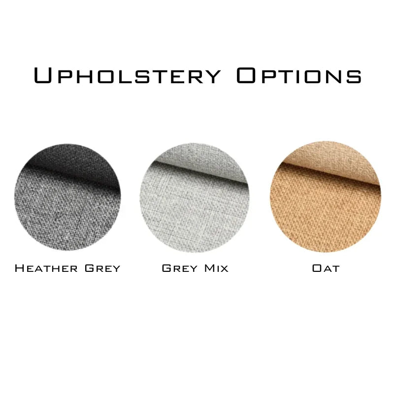 GoCode upholstery options for Ford Transit B pillar in Heather Grey, Grey Mix, and Oat fabric.