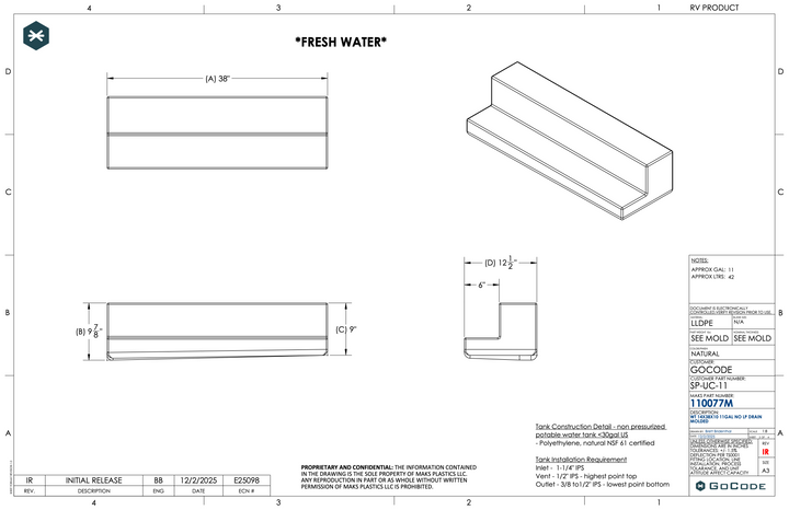 11-Gallon Mercedes Sprinter Undercarriage Fresh/Grey Water Tank (SP-UC-11) – view 7