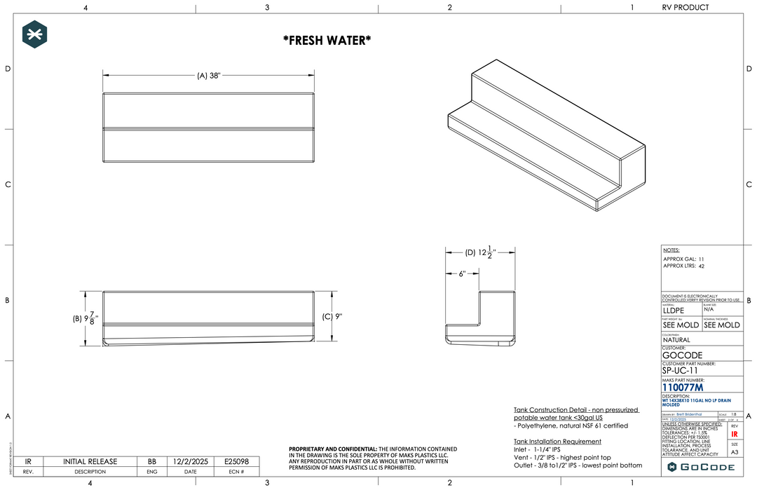 11-Gallon Mercedes Sprinter Undercarriage Fresh/Grey Water Tank (SP-UC-11) – view 7