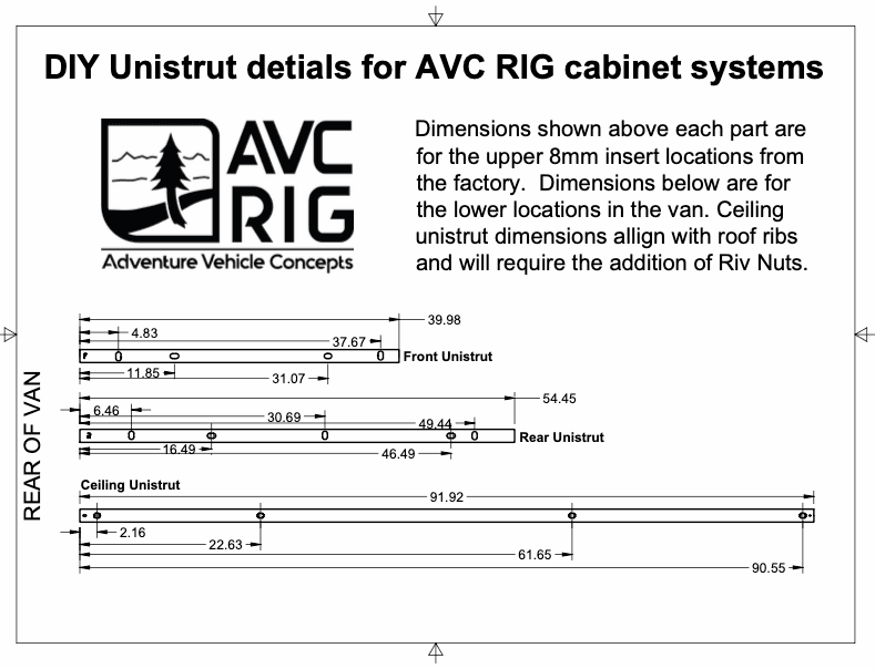 Ford Transit Precut and Drilled Unistrut for Mounting Cabinetry - AVC RIG